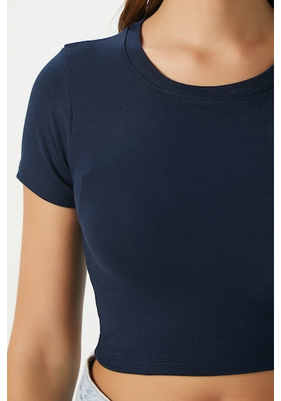 Ritnice Kadın Deal Lux Touch Yumuşak Doku Crop Lacivert Bluz