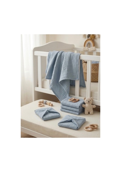 4 Katlı Müslin Bebek Battaniyesi 80x80 Cm - Bebek Örtüsü & Yeni Doğan Kundak Mavi - 905863270 Mavi