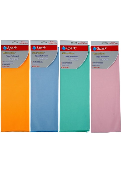 4 Adet Spark Kristal Mikrofiber Cam Silme Bezi Ve Genel Temizlik & Kurulama Bezi 40x40 Cm.