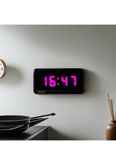 Dijital Led Duvar Ve Masa Saati Ve Derece - Mor Kasa Ölçüleri: 7x17 Cm