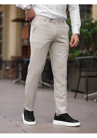 A Kalite Slim Fit Likralı Kumaş Pantolon Krem