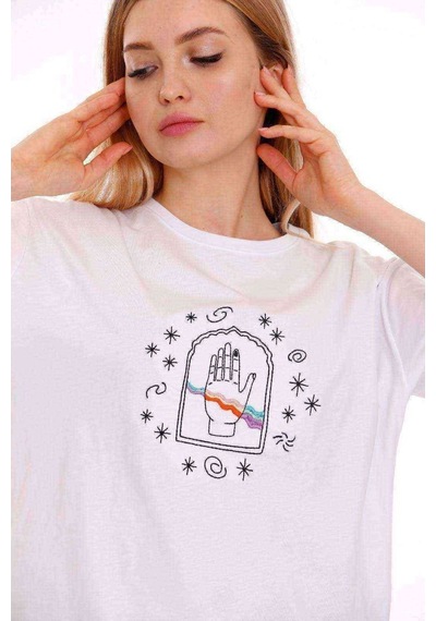 Kadın Oversize Hand Baskılı Tshirt (534304903)