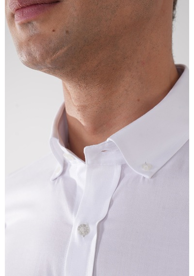 Bisse Paşa Yaka Düğmeli Regular Fit Uk Gömlek Beyaz Gmok3ps22400001 D01 Beyaz