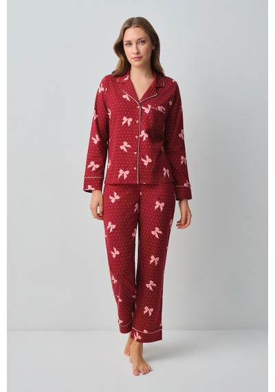 Suwen Teddy Ribbon Gömlek Yaka Pijama Takımı Wsh10510135978 Kırmızı Kalpli Suwen Teddy Ribbon Gömlek Yaka Pijama Takımı Wsh10510135978 Kırmızı Kalpli