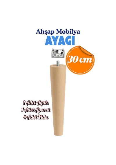 1 Adet Ahşap Dolap Mobilya Koltuk Kanepe Ayağı Ayakları M8 30 Cm Ham Ahşap Bağlantı Aparatlı Kahverengi Kahverengi
