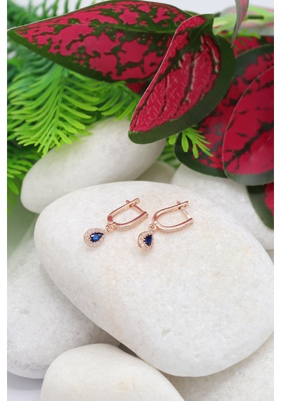 Safir Taşlı Damla Model Rose Kaplama Bayan Gümüş Küpe 201022755