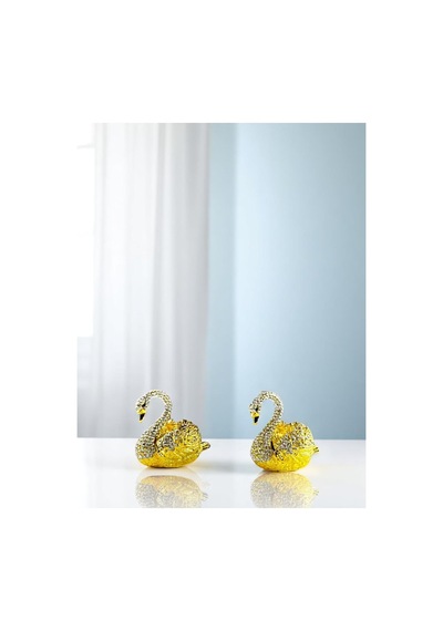 Zarif Taşlı 2'li Kuğu Figürü Dekoratif Hediyelik Biblo 9x5 CM Gold