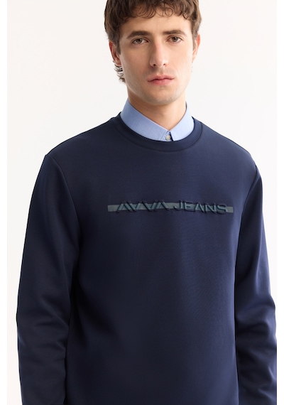 Avva Erkek Lacivert Bisiklet Yaka Pamuklu Bi-stretch Baskılı Regular Fit Sweatshirt A52y1210