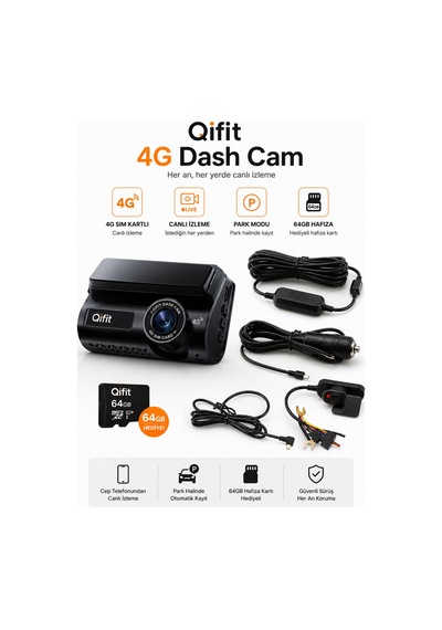 4g Sım Kartlı 2k Araç Kamerası Canlı İzleme + Park Modu + 64gb Hediye