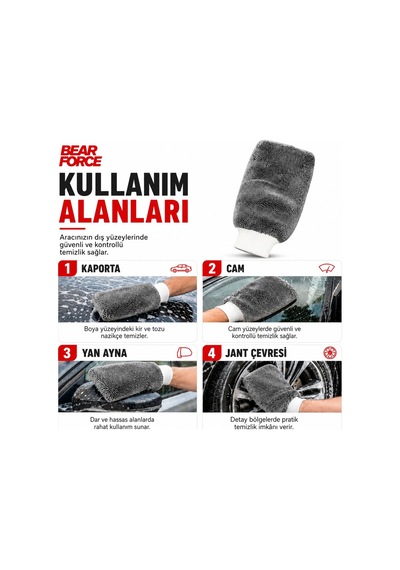 Robeve Bear Force Premium Mikrofiber Araç Yıkama Eldiveni Yoğun Köpük Taşıma Özellikli, Yumuşak Mikrofiber Dokulu, Boya Dostu Ve Çiziksiz Güvenli Temizlik Için Profesyonel Oto Yıkama Eldiveni