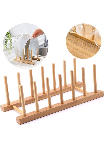 Bambu Tabak Rafı, Kitaplık Ve Organizer Standı- Bambu Tencere Kapak Standı Açık Kahverengi