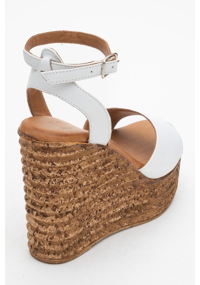 Luvishoes Luvi Shoes Elsıe Beyaz Cilt Hakiki Deri Kadın Dolgu Topuklu Sandalet Beyaz