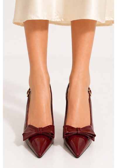 Celira Bluefeet Bordo Fiyonklu Rugan 8 Cm Kadın Topuklu Ayakkabı