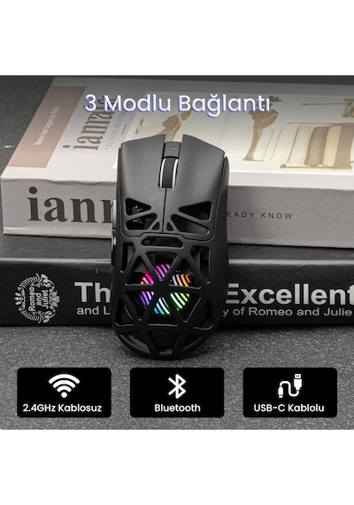 Aula Sc620 Paw3311 Sensör 12000 Dpı 1000hz Kablolu Ve Kablosuz Gaming Oyuncu Mouse Siyah Sc620