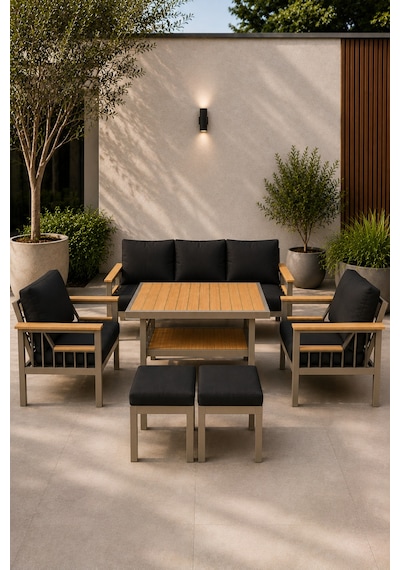 Sole Serisi Balkon Takımı, 3-1-1 Cappuccino Bahçe Takımı, 3'lü Koltuk 70x180, 2 Tekli Koltuk 70x70, Masa 70x110, 2 Puf Antrasit Sole Serisi Balkon Takımı, 3-1-1 Cappuccino Bahçe Takımı, 3'lü Koltuk 70x180, 2 Tekli Koltuk 70x70, Masa 70x110, 2 Puf Antrasit