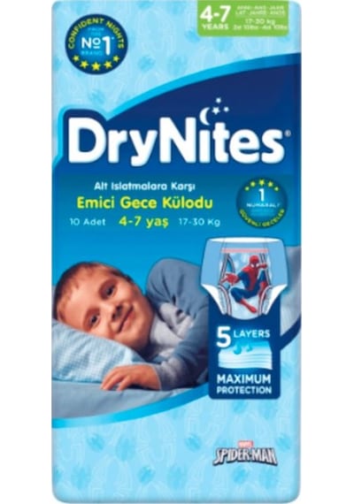 Drynites Erkek Emici Gece Külodu 17-30 KG 4-7 Yaş 10 Adet