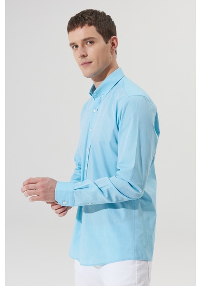 AC&Co / Altınyıldız Classics ERKEK TURKUAZ Slim Fit Dar Kesim Düğmeli Yaka %100 Pamuk Filafil Desenli Gömlek Turkuaz AC&Co / Altınyıldız Classics ERKEK TURKUAZ Slim Fit Dar Kesim Düğmeli Yaka %100 Pamuk Filafil Desenli Gömlek Turkuaz
