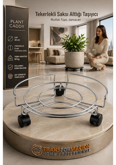 Transformacion Tekerlekli Saksı Tüp Damacana Altlığı - Taşıyıcı Mutfak Tüpü Taşıyıcı 30 Cm Çap 3 Tekerle Diğer