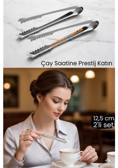 2 'li Paslanmaz Çelik Şeker Maşası - Profesyonel Sunum Ve Servis Maşası Seti - 12.5 Cm