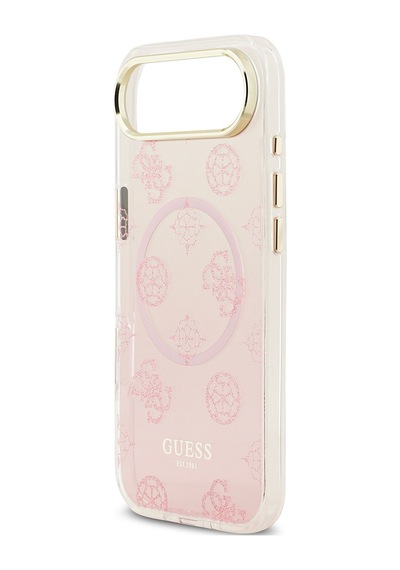 Apple Uyumlu iPhone 17 Air Kılıf Guess Lisanslı M-safe Özellikli Simli Peony Desenli Silikon Kapak Pembe Pembe