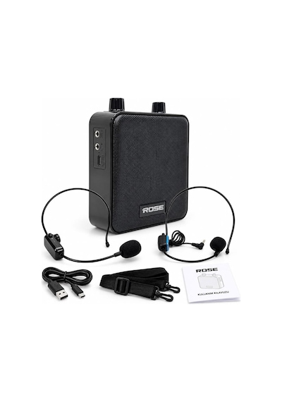 Rose Nova Hp-505kw Taşınabilir Şarjlı Mini Rehber Amfisi Kablolu Ve Kablosuz Headset Mikrofonlu