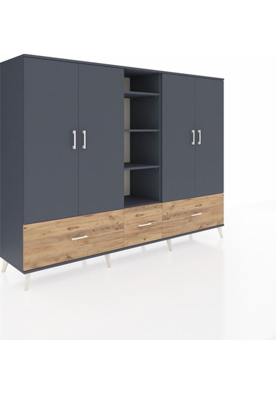 Hyperion Dolap 12 Raflı 3 Çekmeceli 4 Kapaklı 220x44x163 Antrasit Antrasit-antrasit/çam Hyperion Dolap 12 Raflı 3 Çekmeceli 4 Kapaklı 220x44x163 Antrasit Antrasit-antrasit/çam
