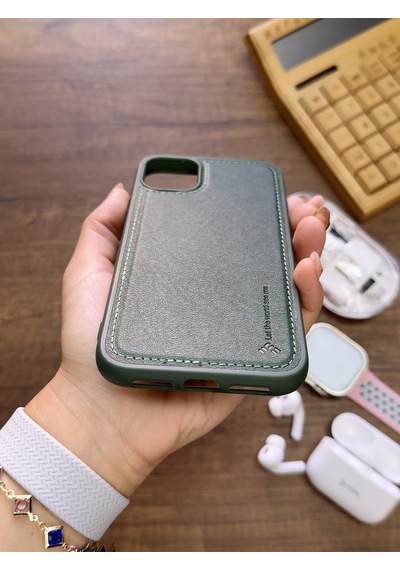 Apple iPhone 11 Pro Uyumlu Premium Deri Dokulu Darbelere Karşı Dayanıklı Nazal Silikon Kılıf Haki