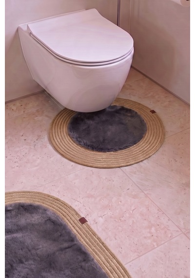 Banyo Paspası Takımı 60x100+60x60 Cm Düz Antrasit Gri & Camel