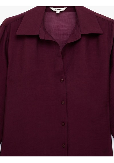 Koton Modal Kumaş Regular Fit Uzun Kollu Klasik Yaka Gömlek Bordo 6sak60127pw Bordo