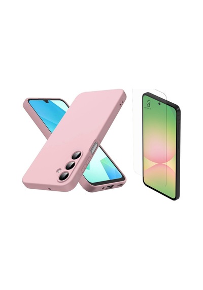 Samsung Galaxy A37 Uyumlu Içi Kadife Lansman Kılıf Ve Şeffaf Temperli Cam Ekran Koruyucu Açık Pembe