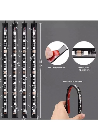 4 Parçalı Uzaktan Kumandalı Ayak Altı Aydınlatma 48 Led Atmosfer Işık Ledi