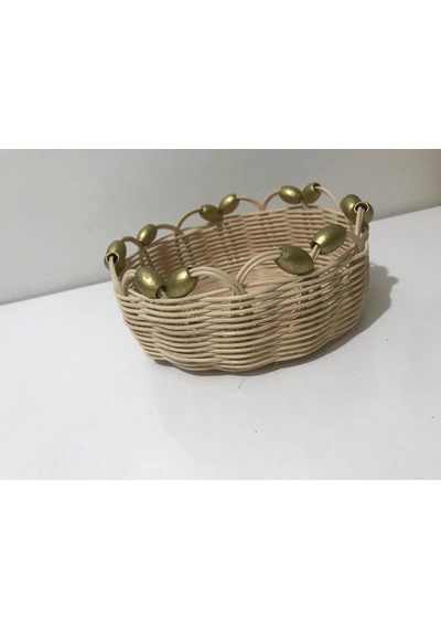Boncuklu Rattan Küçük Sepet Çok Renkli