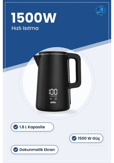 Su Isıtıcı 1.8l 1500w Dijital Kablosuz Dokunmatik Ekranlı Kettle