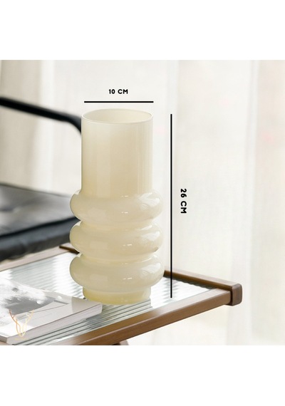 Orbına Krem Boğumlu Cam Vazo - 26 Cm Krem