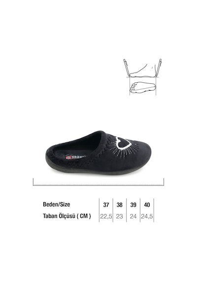 Gezer Kadın Kışlık Nakışlı Kalp Tasarım Rahat Taban Ev Bahçe Gondol Terlik Gt1kzm.15944.00.010.0c Siyah