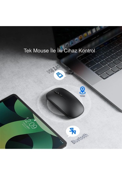 Bluetooth Şarjlı 2.4ghz Kablosuz Mouse Sessiz Tıklama