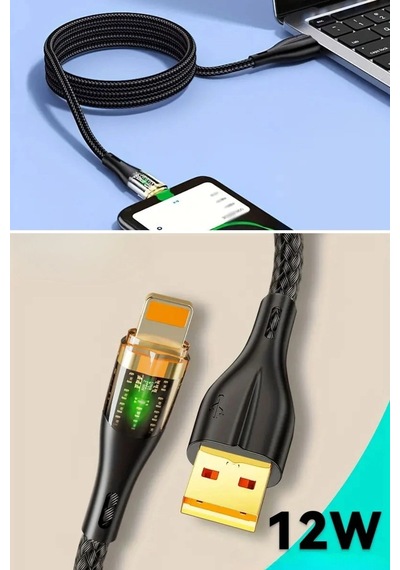 Biishe Led Işık Uçlu Sağlam İp Kablolu Usb To Lightning Hızlı Şarj Kablosu