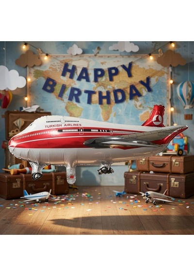 Türk Hava Yolları Uçak Folyo Balon 76x48 Cm Uçak Temalı Doğum Günü Parti Süsü Balonu Çok Renkli