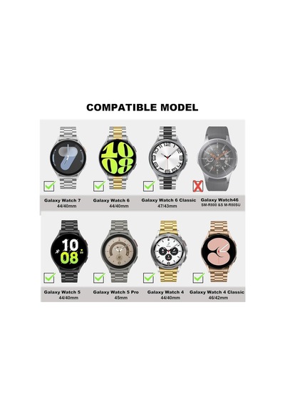 Galaxy Watch 6/5/4 Fe Uyumlu Paslanmaz Çelik Metal Kordon