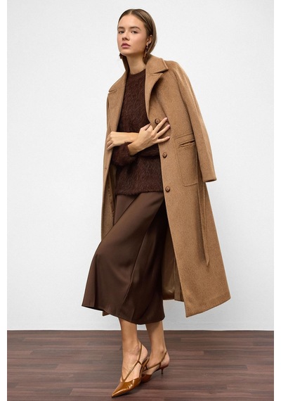 Olcay Reglan Kol Belden Bağlamalı Moher Kaban Kamel 3156 Sarı
