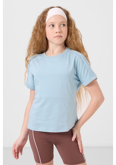 Açık Mavi Pamuklu O Yaka Oversize Fit Basic Kız Çocuk T-shirt - 75182 Açık Mavi
