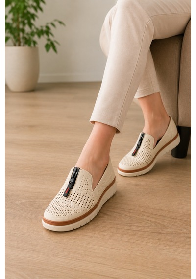 Homiro Kadın Nefes Alan Hafif Loafer Bej