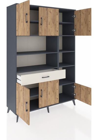 Hyperion Dolap 10 Raflı Tek Çekmeceli 6 Kapaklı 132x44x195 An... Antrasit