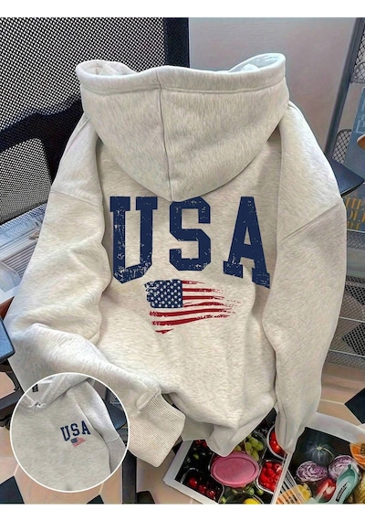 Startmore Emery Rose Plus Size Women Letter Printed Casual Drop Shoulder Hoodie Sweatshirt Pullover Fal Çok Renkli