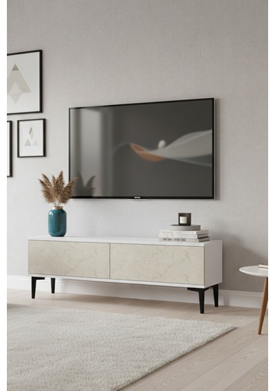 Tsa1299bt Aplos Tv Stand, Tv Sehpası Beyaz-traverten 120cm