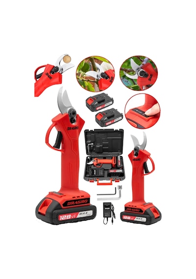 Dragro DRG-128mks Kırmızı Akülü Bağ Makasi Dal Budama Makası Çantalı