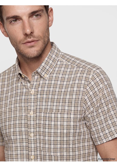 Lcwaıkıkı Classic Bej Regular Fit Ekose Poplin Erkek Gömlek