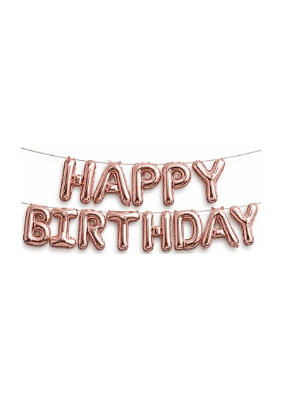 Happy Birthday Rose Gold Folyo Balon Yazı Seti 13 Parça İpli Doğum Günü Parti Süsü Dekoru Çok Renkli