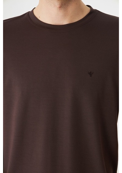 Kahverengi Bisiklet Yaka Basic Erkek T-shirt Kahve