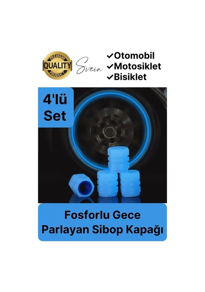 Özel Üretim Mavi Fosforlu Sibop Kapağı 4 Set Tüm Araçlarla Uyumlu Gece Parlayan Sibob Jant Tekerlek